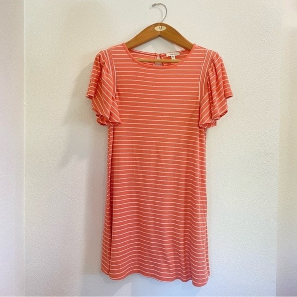 Como Blu Coral Pink‎ Striped Dress Flutter Sleeves Spring Batwing Beach